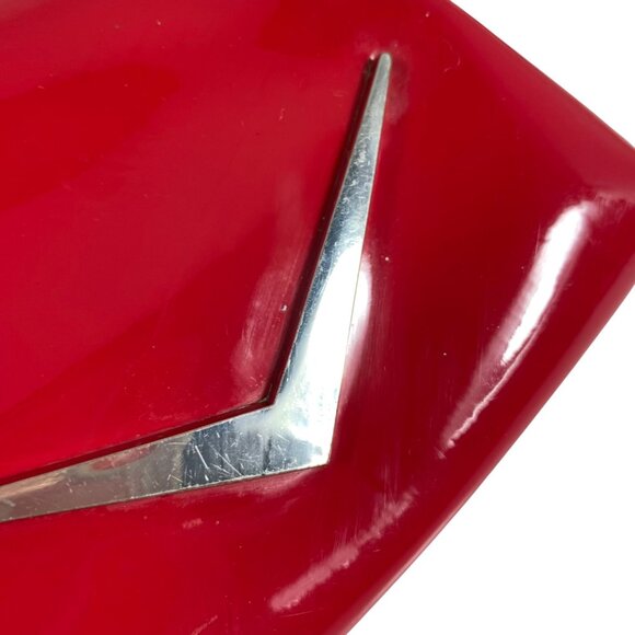 Lux De Ville Red Faux Patent Leather Coin Purse Silver Metal Kiss Lock Frame - Picture 2 of 7